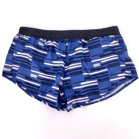 Oiselle Blue Stripe Print One Pocket Lined Roga Running Shorts Size 10 - Picture 7 of 7